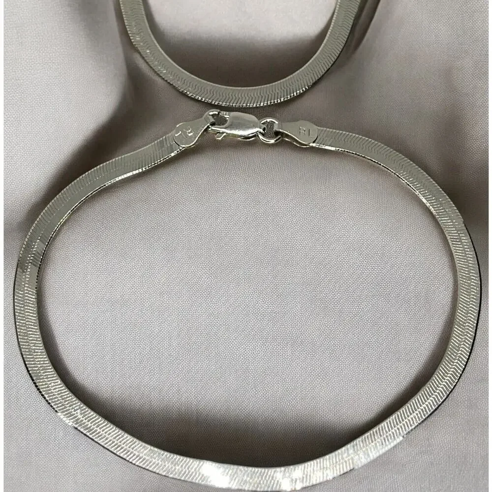 Sterling Silver Herringbone Chain Necklace Bracelet (2 Piece Set) Chic 3.5mm NEW